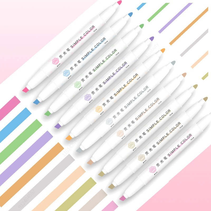 Pastel Highlighter Set Double Ended - ปากกาเน้นข้อความสีพาสเทลปลายคู่ปากกาเรืองแสง5ชิ้นปากกามาร์กเกอร์สีน่ารักสำหรับเครื่องเขียนญี่ปุ่น