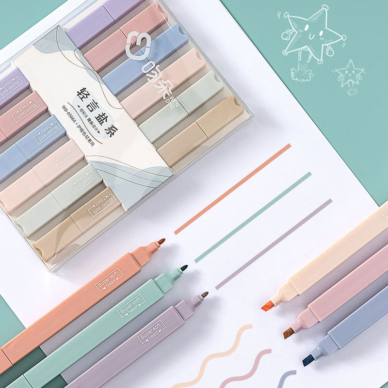 6 PCS DOUBLE SIDE Highlighter  - Pastel Highlighter Set Double Ended บทวิจารณ์และราคา